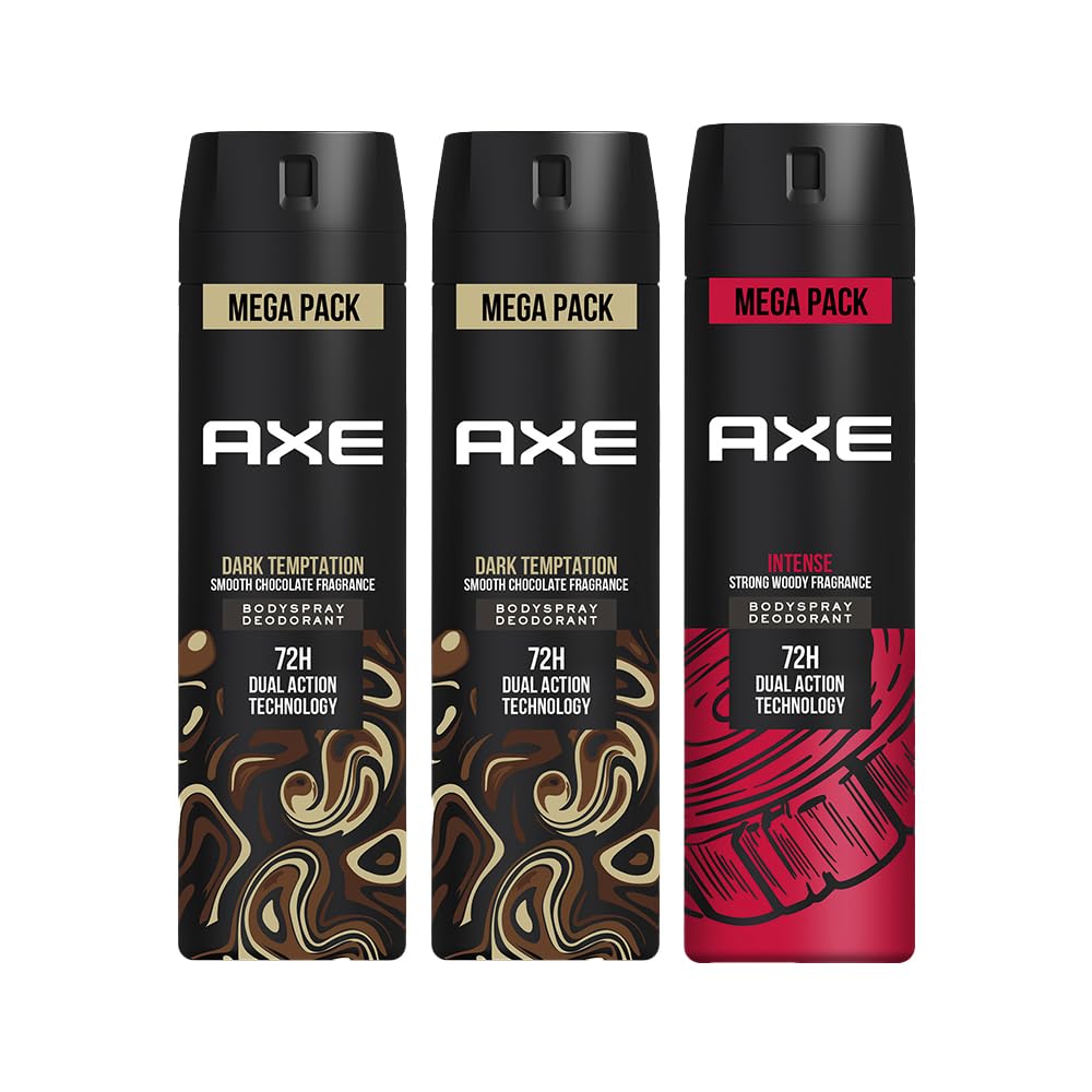 Axe Intense Long Lasting Deodorant Bodyspray For Men 215 ml & Axe Dark Temptation Long Lasting Deodorant Bodyspray For Men 215 ml (Pack 3)
